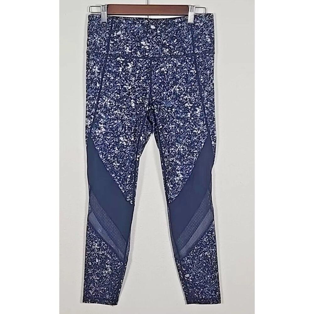 Athleta Womens Leggings Small Sandstone Salutation 7/8 Tight Mesh Blue Printed